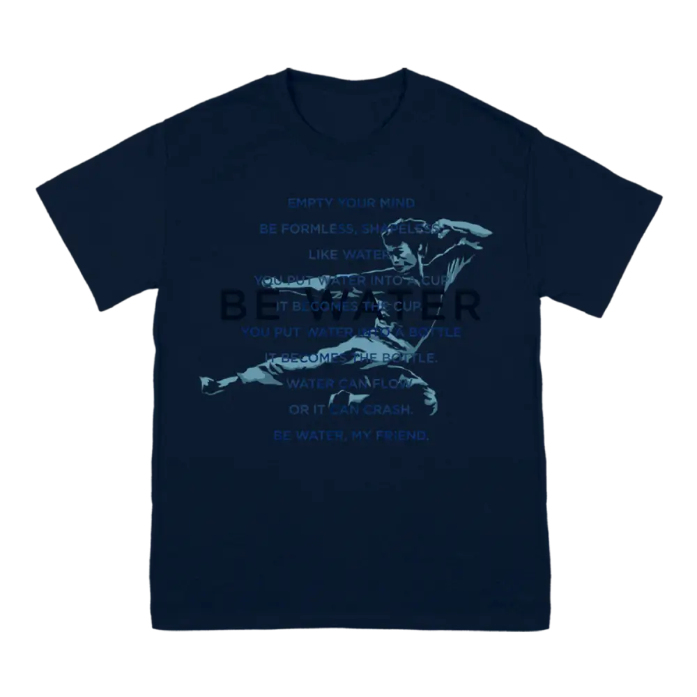 Navy blue Be Water Painted Flying Man T-Shirt with baseball player graphic design