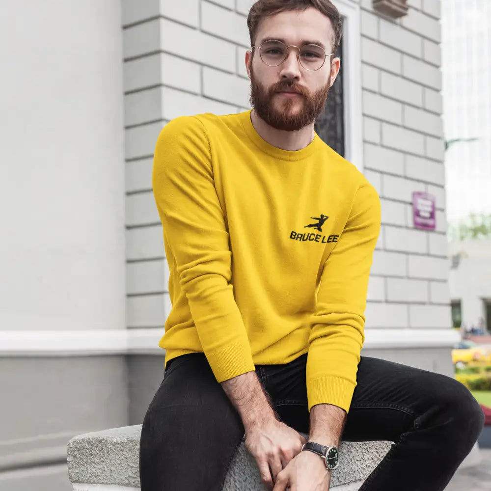 Yellow Bruce Lee 85th Anniversary Dragon Crewneck sweatshirt for fans and collectors
