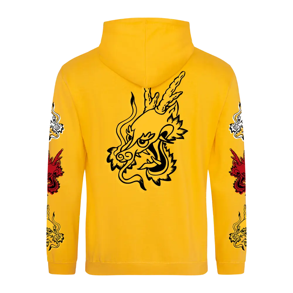 Yellow Bruce Lee 85th Anniversary Dragon Pullover Hoodie with unique dragon design