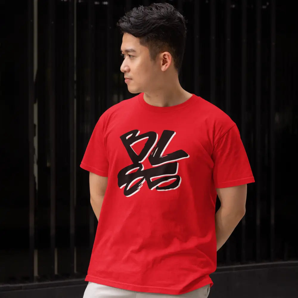 Red Bruce Lee 85th Anniversary Dragon T-Shirt featuring black and white graphic design