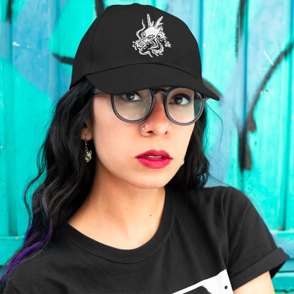 Black cap featuring dragon design for Bruce Lee 85th Anniversary Logo Cap