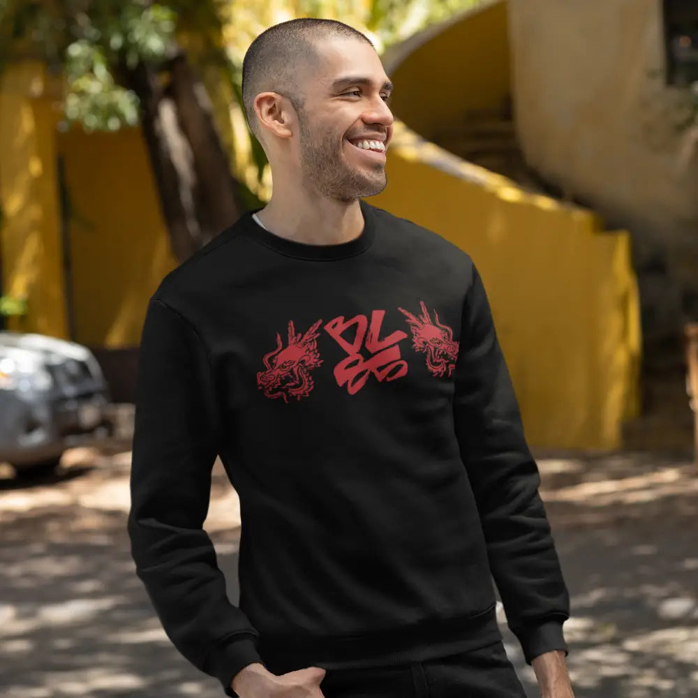 Black sweatshirt featuring red dragon design from the Bruce Lee 85th Anniversary collection