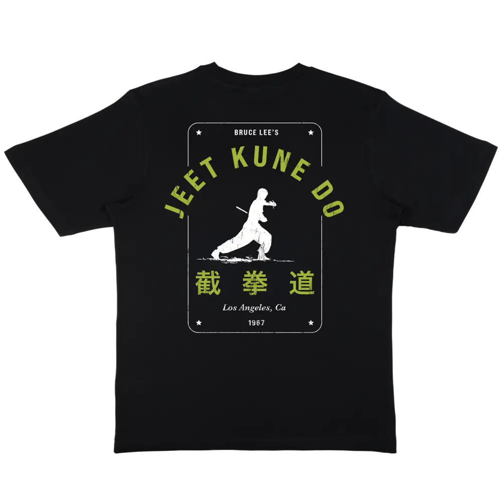 Black Bruce Lee Jeet Kune Do T-Shirt featuring martial arts design on the back