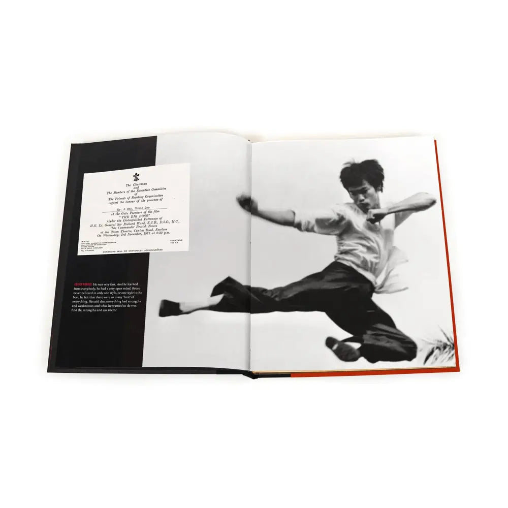 Open book showcasing Bruce Lee in mid-air kick from In My Own Process limited edition