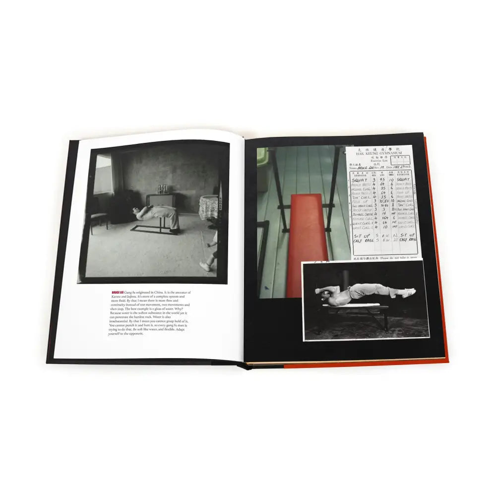 Open book featuring photographs from Bruce Lee’s Limited Edition Hardback on martial arts