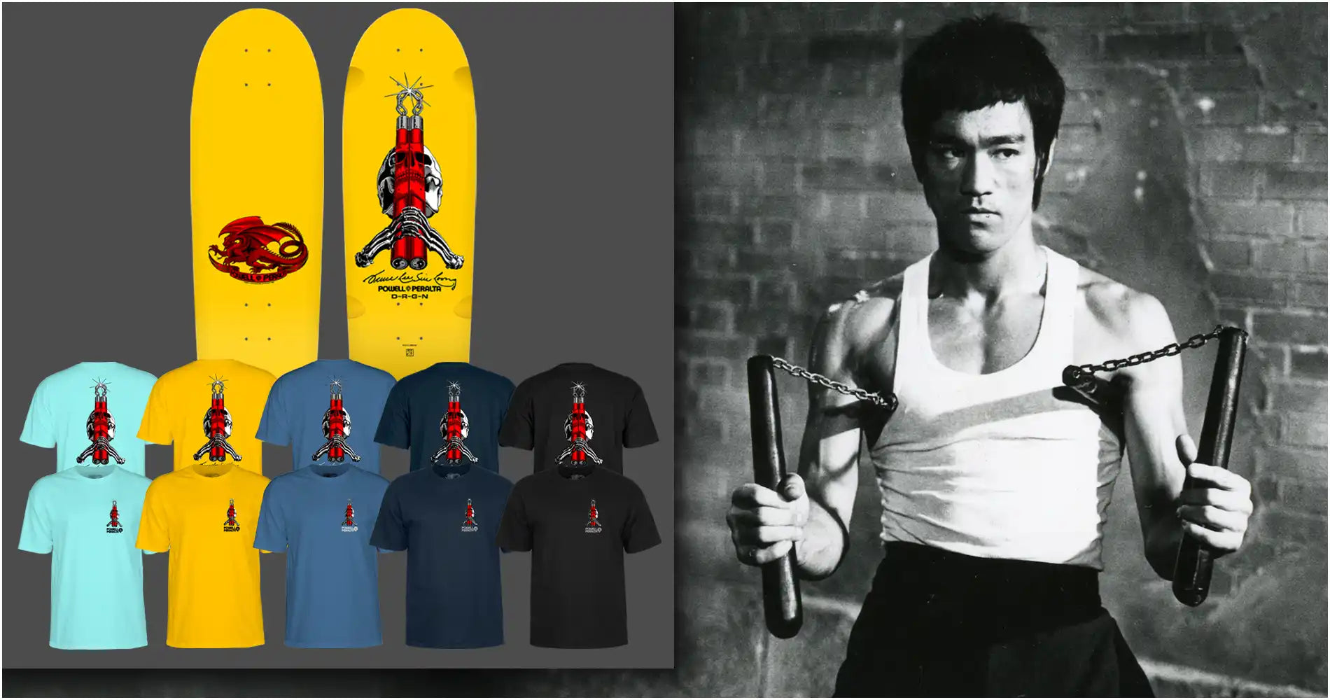 Skateboards and t-shirts.