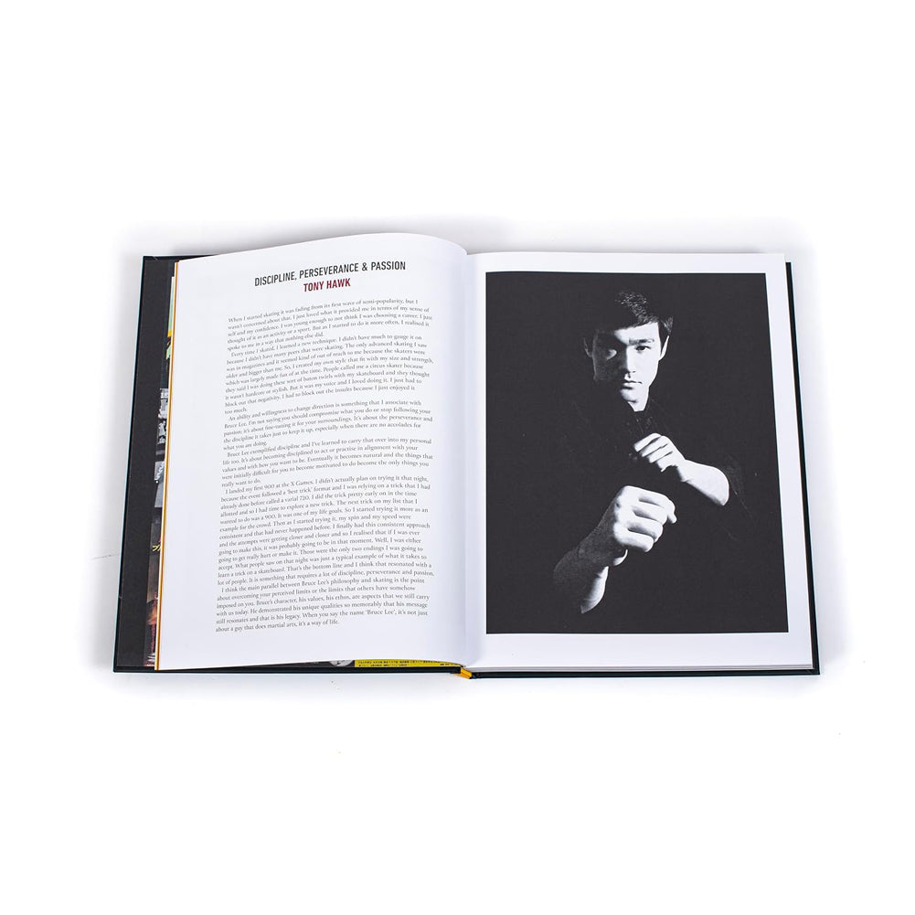 Open book with text and Bruce Lee portrait in In My Own Process hardback