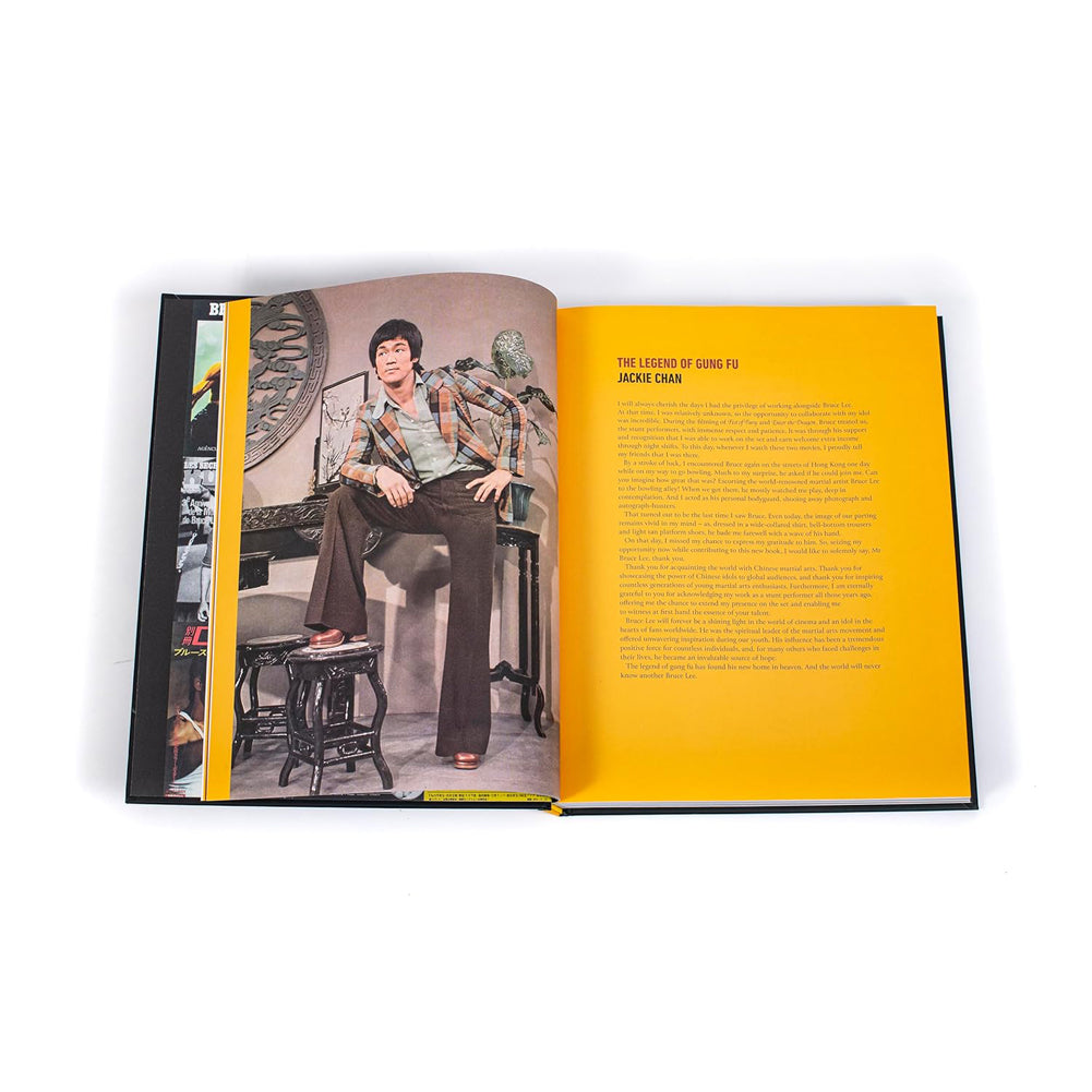 Open book from In My Own Process featuring Bruce Lee and text on bright yellow page