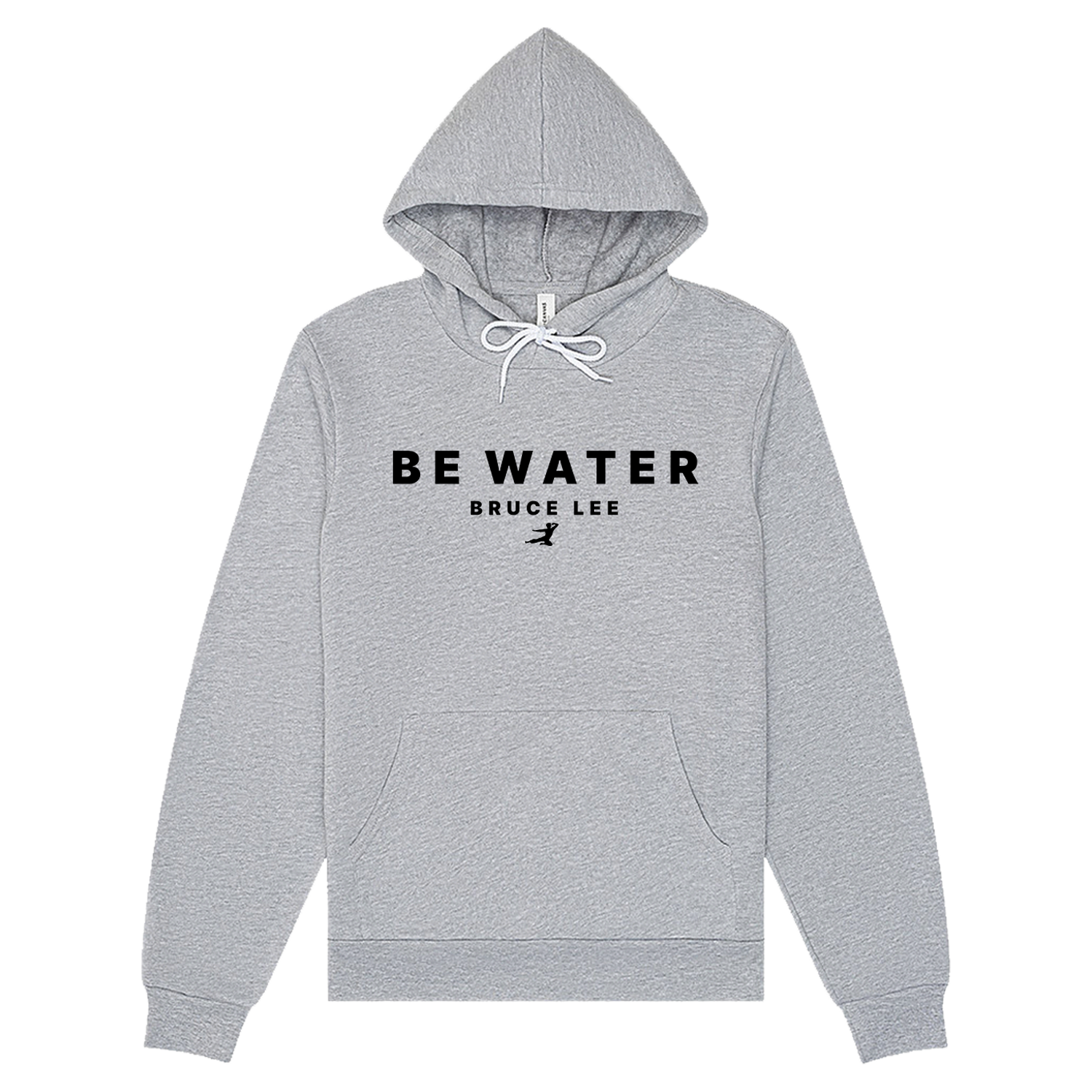 Light gray water athletic hoodie featuring BE WATER BRUCE LEE design on front