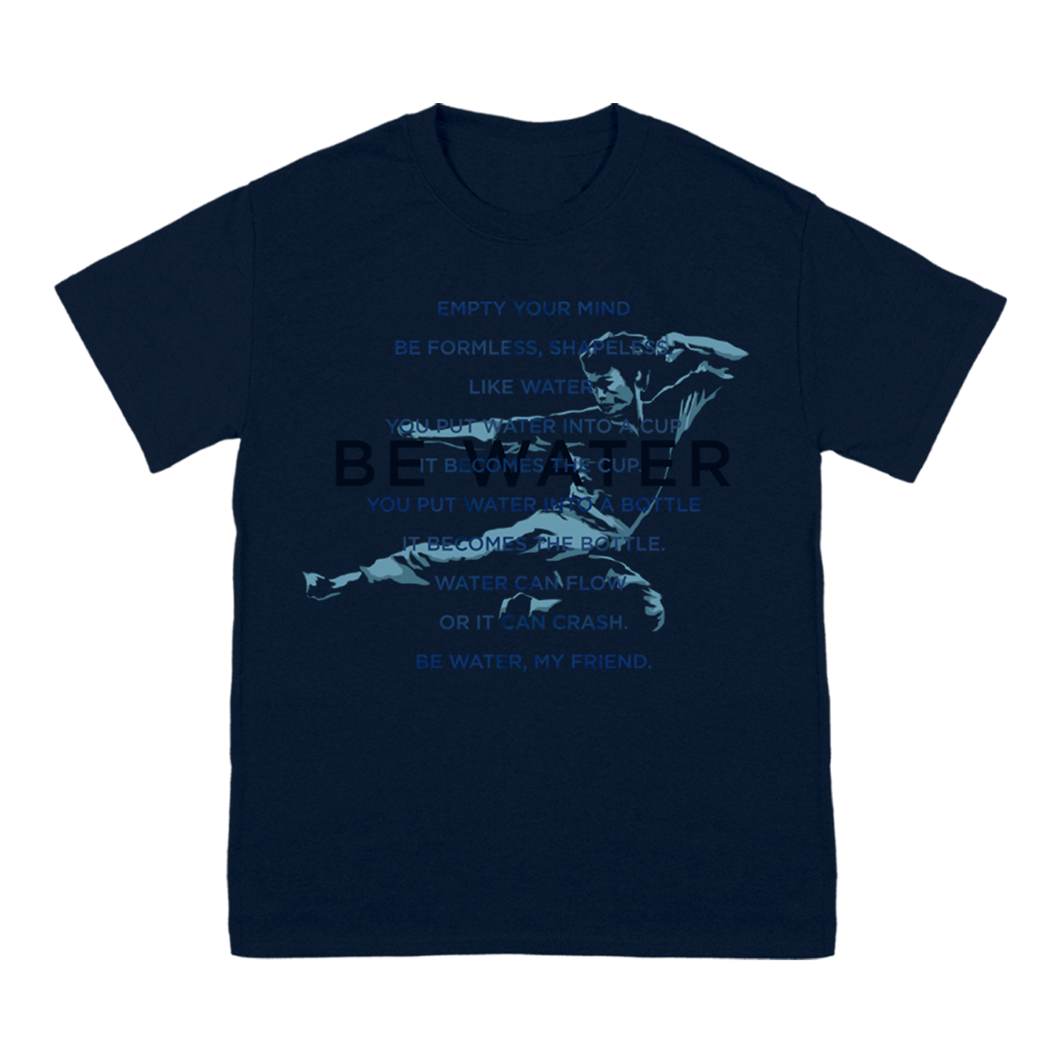 Navy blue Be Water Painted Flying Man T-Shirt with baseball player graphic design