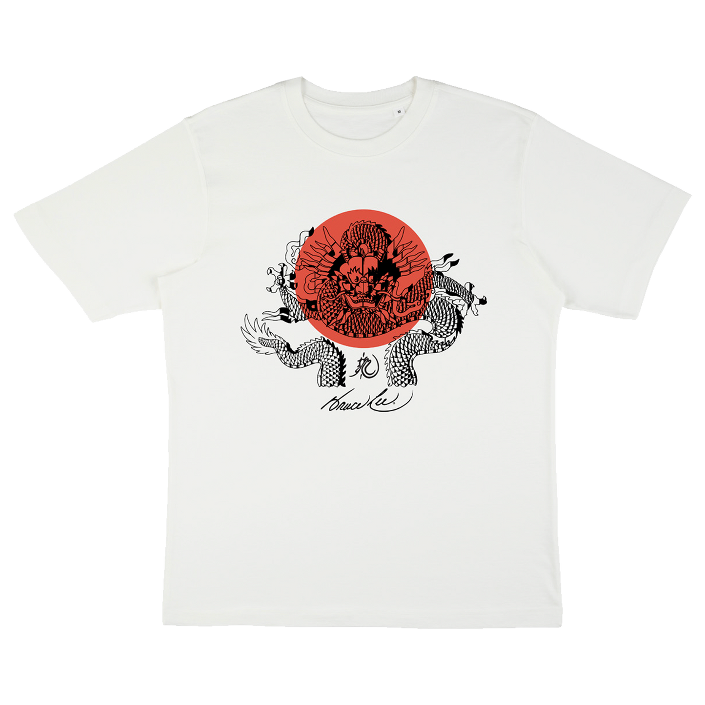 White Loong Dragon Sun T-Shirt featuring a red dragon design and Japanese artwork