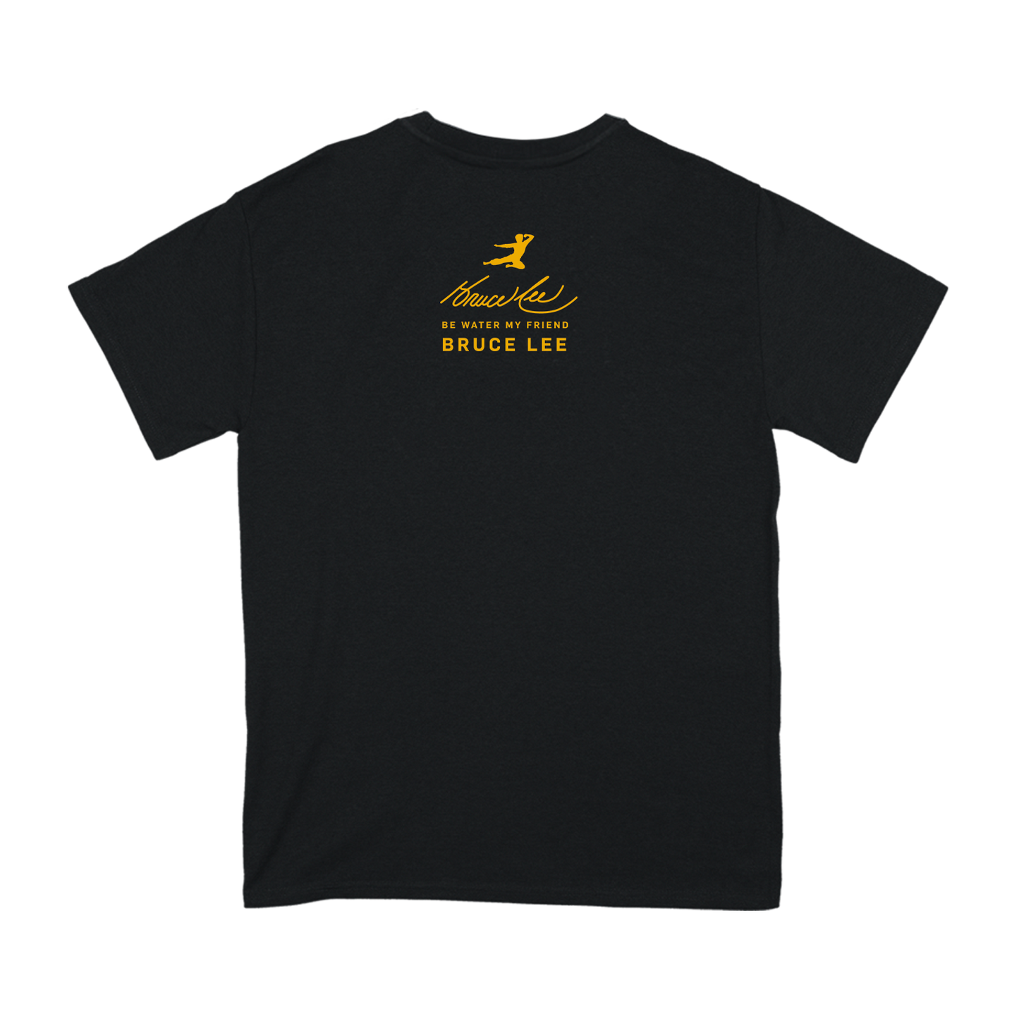 Black Goldenrod Brushtroke T-Shirt featuring a yellow Bruce Lee logo on the back