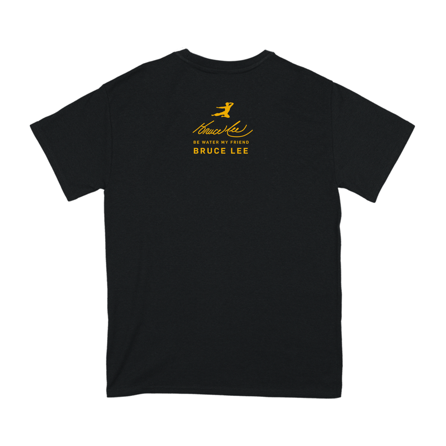 Black Goldenrod Brushtroke T-Shirt featuring a yellow Bruce Lee logo on the back