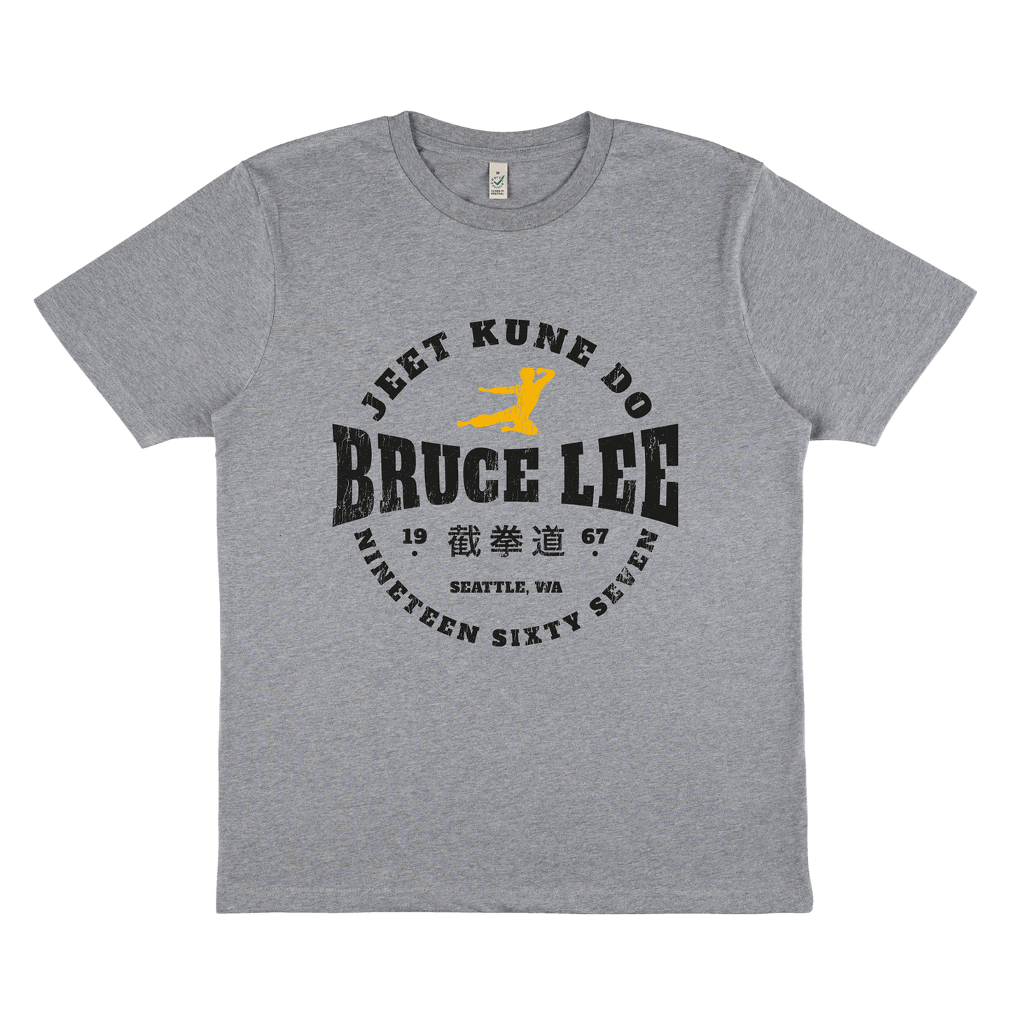 Gray Bruce Lee JKD Round Lockup T-Shirt featuring martial arts-themed design