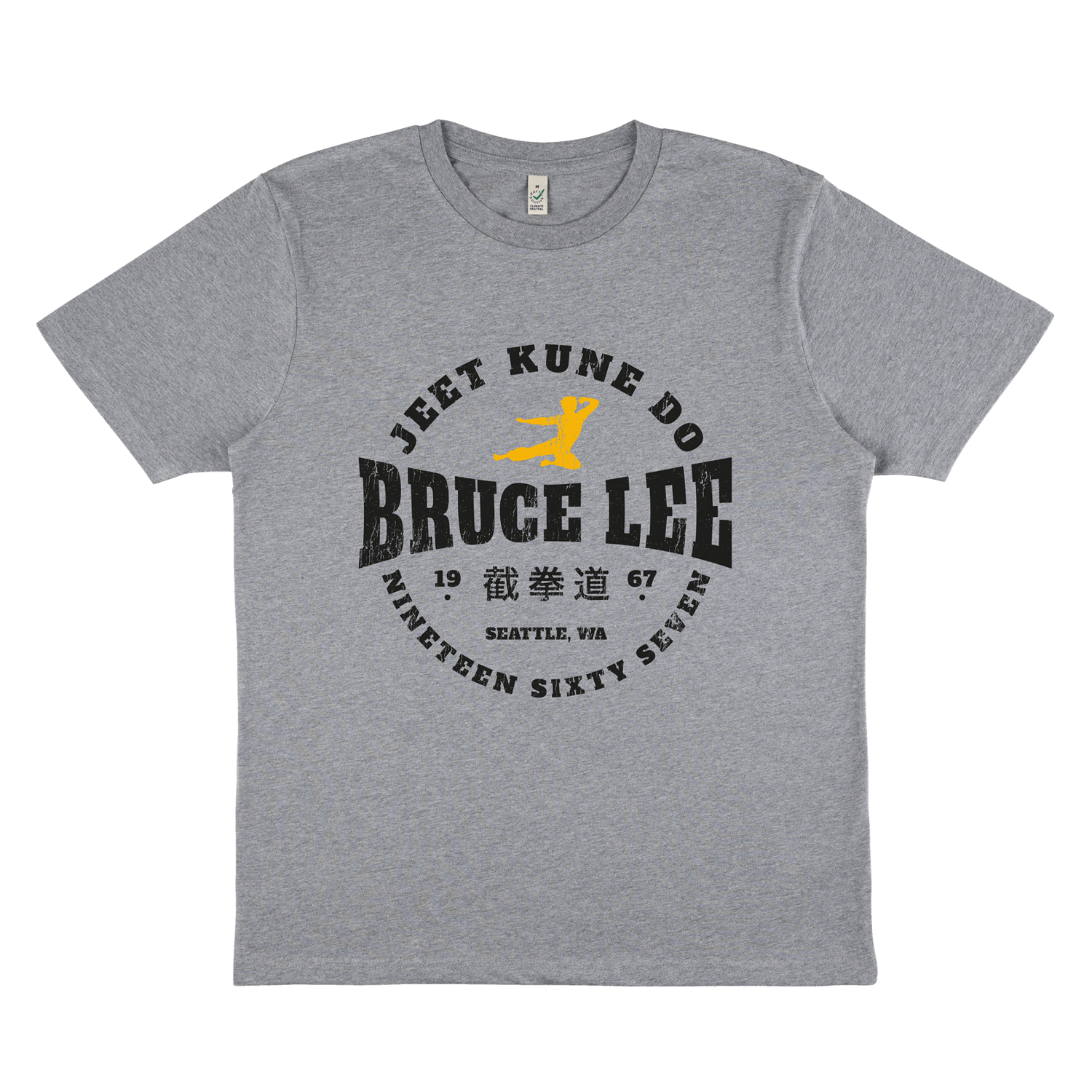 Gray Bruce Lee JKD Round Lockup T-Shirt featuring martial arts-themed design