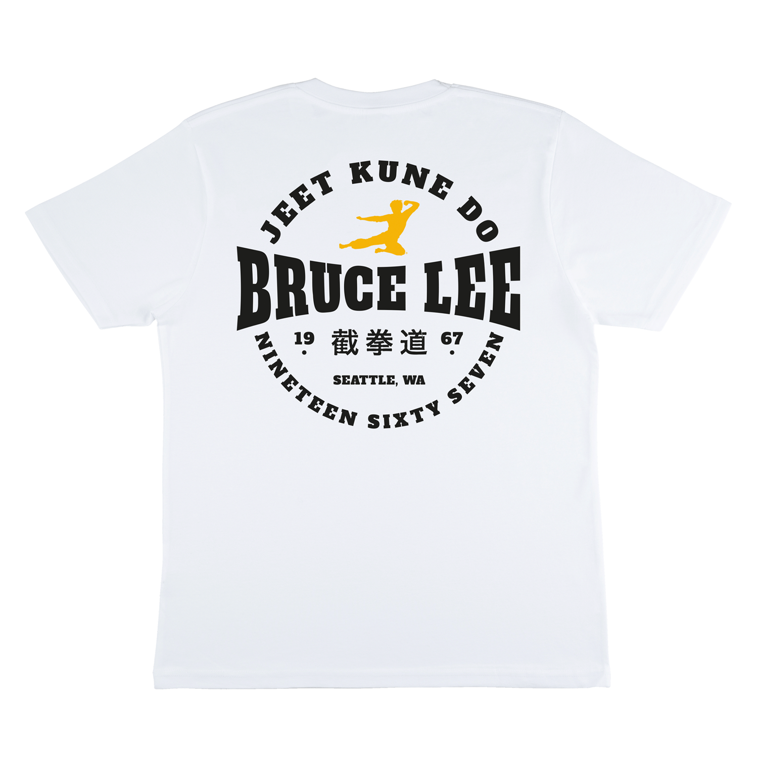 White Bruce Lee JKD Round Lockup Back Logo T-Shirt featuring martial arts-themed design