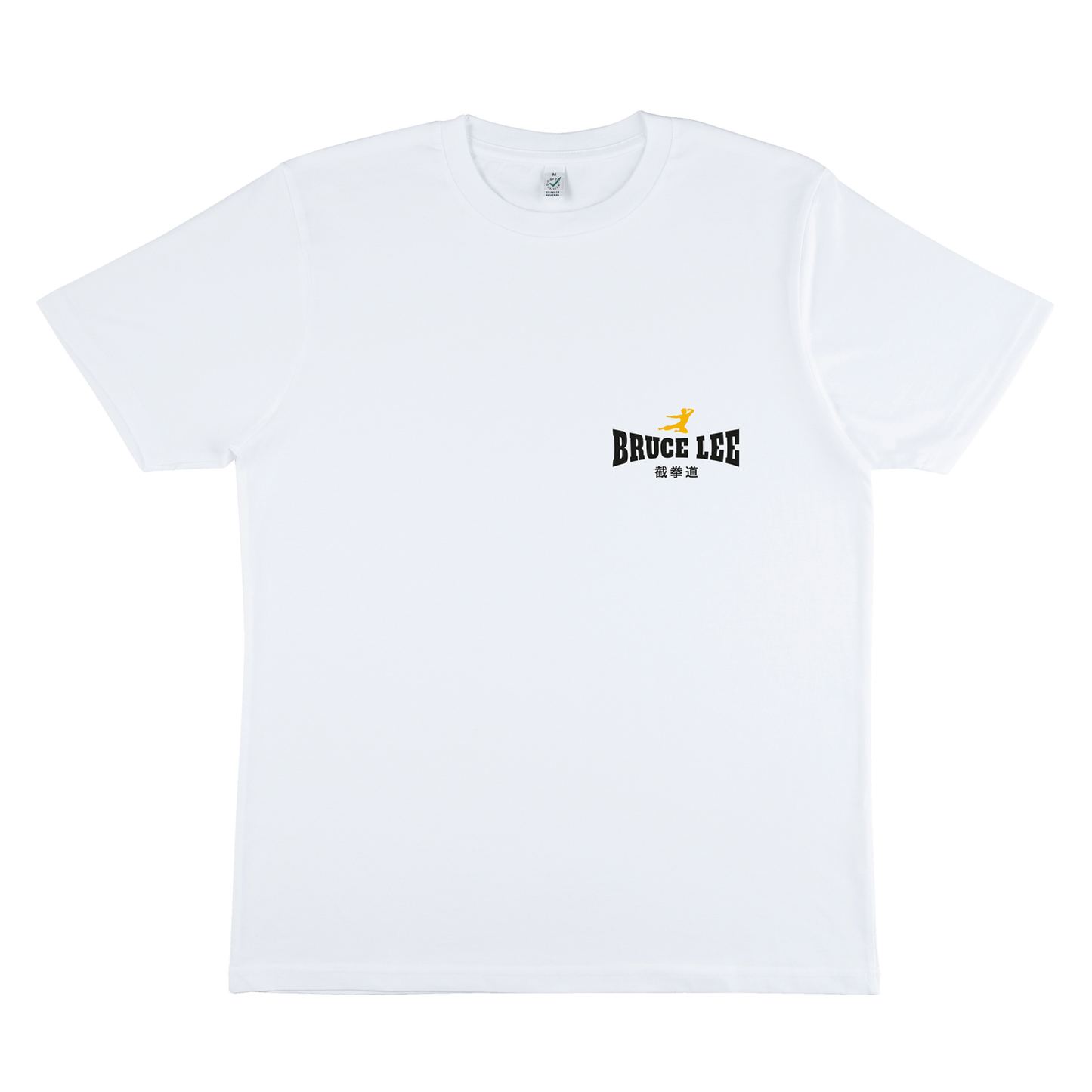 White Bruce Lee JKD Round Lockup Back Logo T-Shirt with small chest logo