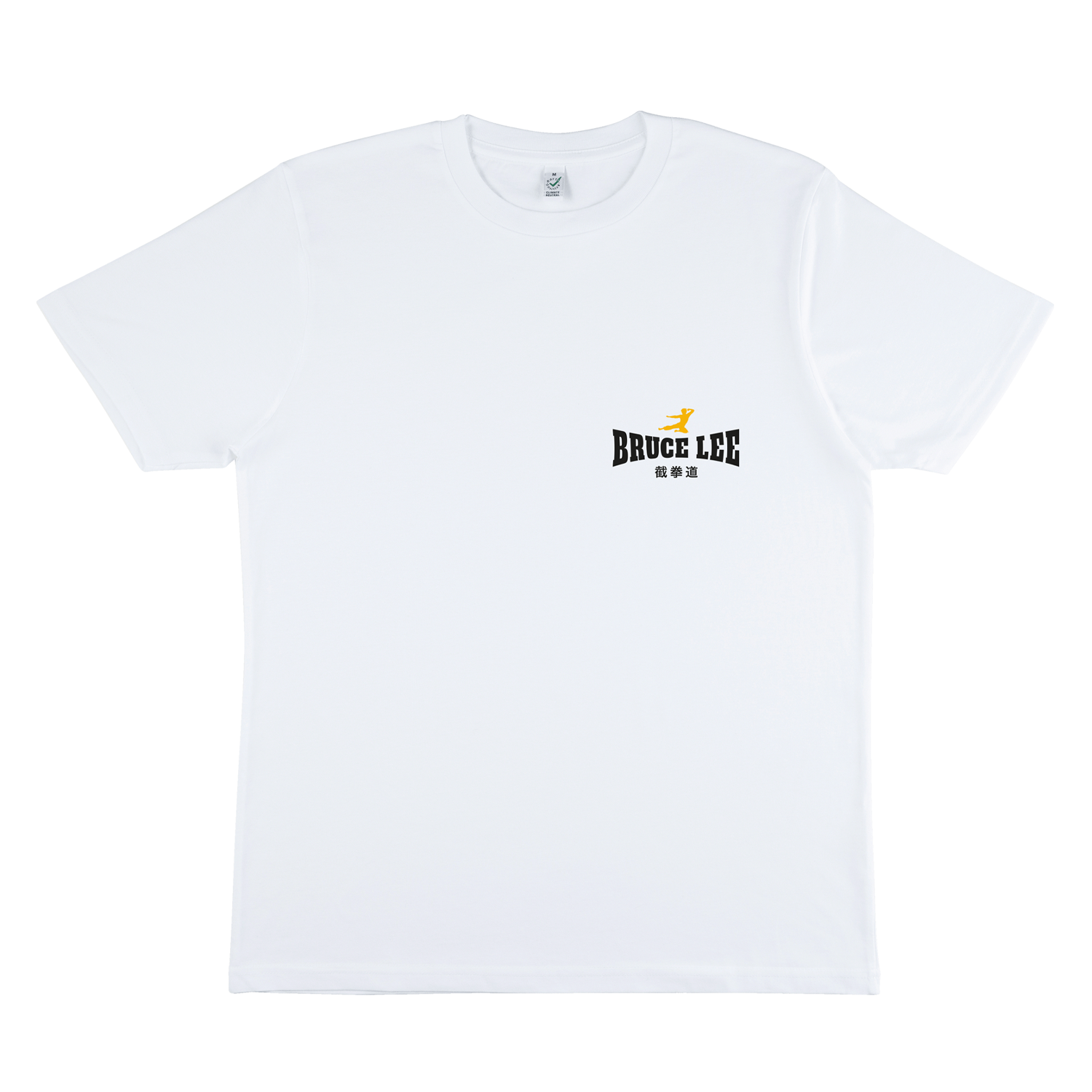 White Bruce Lee JKD Round Lockup Back Logo T-Shirt with small chest logo