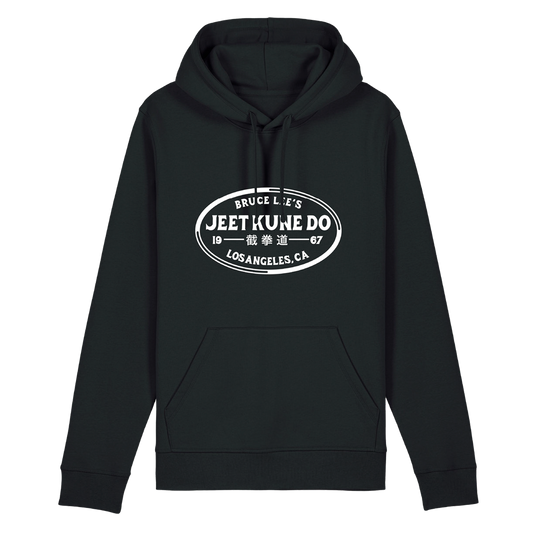 Black Bruce Lee JKD ’67 Pullover Hoodie featuring a white Jeet Kune Do logo