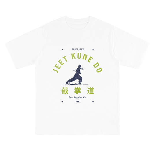 White Bruce Lee Jeet Kune Do T-Shirt featuring a martial arts graphic design