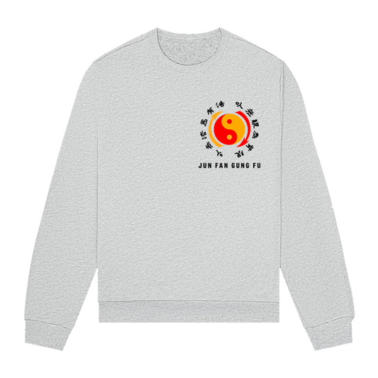 Light gray Jun Fan Gong Fu sweatshirt with colorful yin-yang symbol on chest