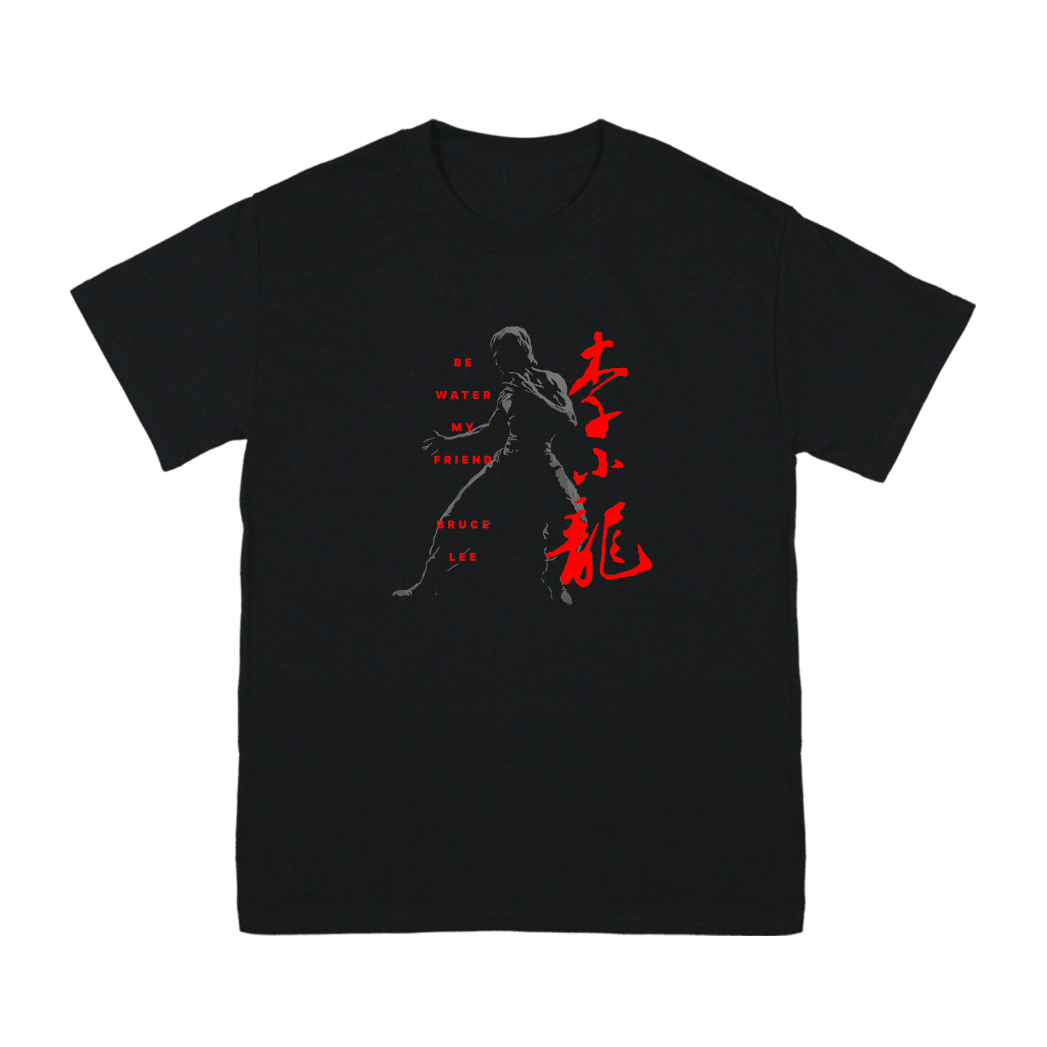 Black organic cotton Little Dragon T-Shirt featuring red and gray Asian-inspired design