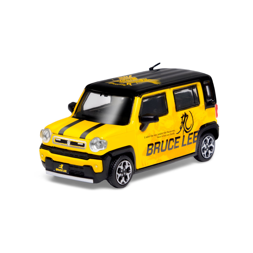 Yellow Bruce Lee BMC x TINY Suzuki 2016 Hustler SUV with black stripes die-cast toy