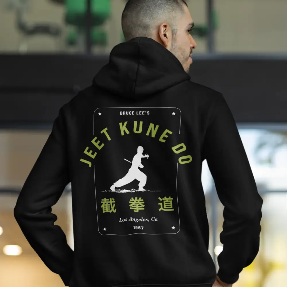 Black hoodie featuring a Bruce Lee Jeet Kune Do logo on the back