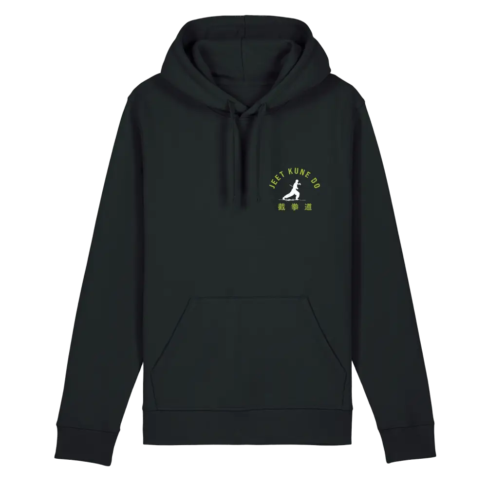 Black Bruce Lee Jeet Kune Do Hoodie with small green logo on chest